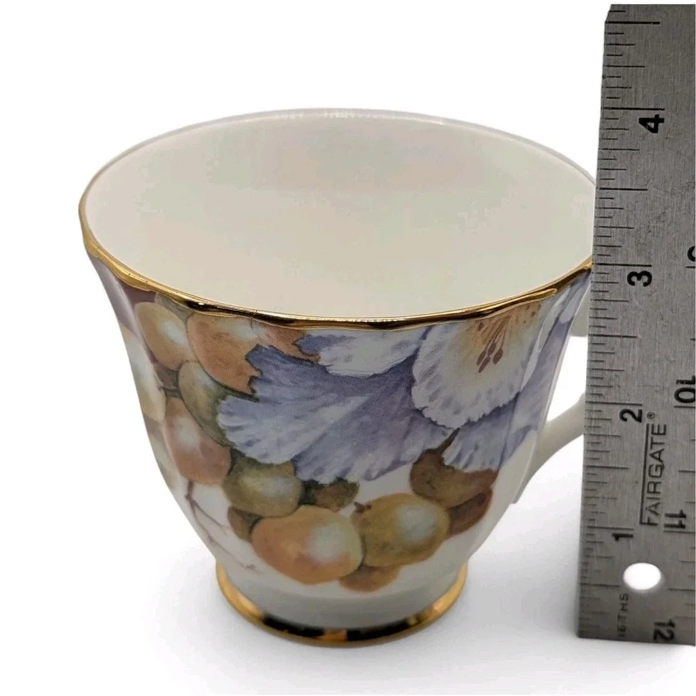 Vintage Royal Kingston Teacup‎ Footed Floral Leaves Grapes Hand Painted England